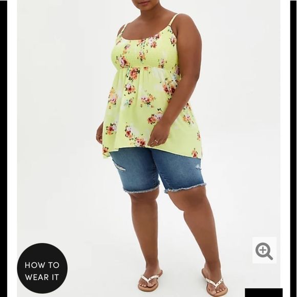 Torrid BABYDOLL TUNIC - CHALLIS FLORAL NEON LIME - Picture 1 of 13